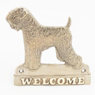 OEM Terrier Negro Ruso: Placa De Bienvenida De Lat&oacute;n Con Un Perro, Placa De Bienvenida &Uacute;nica Con La Inscripci&oacute;n Welcome De Art-dog