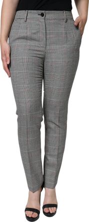Dolce & Gabbana Gray Plaid Wool Mid Waist Women Tapered Womens Pants (Pre-Owned)