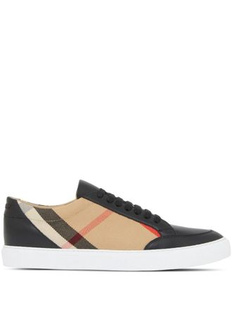 Burberry Black Check Leather Sneakers