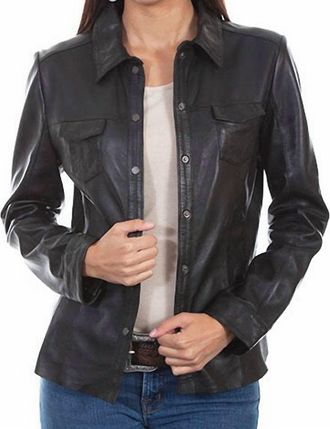 Scully Lamb Leather Shirt Jacket In Black
