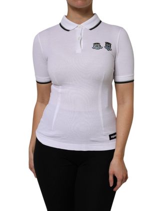 Dolce & Gabbana Womens White Cotton Short Sleeves Collared Polo Top