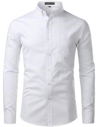 PARKLEES Mens Slim Fit Long Sleeve Smart Casual Button Down Oxford Shirts EU-PZ111 White XXX-Large