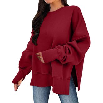Generic Plus Size Tops for Women Sweatshirt with Thumb Hole Split Side Jumper Blouse Long Sleeve Crew Neck Pullover Shirt Fall Winter Warm Sweatshirts Comfort