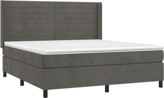 vidaXL Vidaxl - Cama Box Spring Colch&oacute;n Y Led Terciopelo Gris Oscuro 160x200 Cm