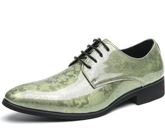 Generic Men Fashion Shoes Dress Pointed Toe Floral Patent Leather Lace Up Oxford for Business Formal Wedding Office (Green,12.5)