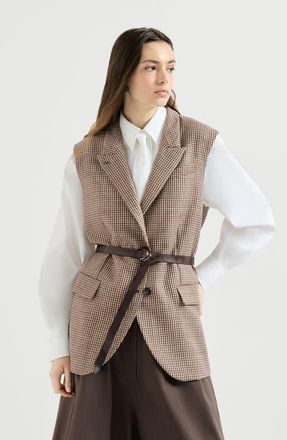 Brunello Cucinelli Sparkling houndstooth vest in Brown at Nordstrom, Size 40 It