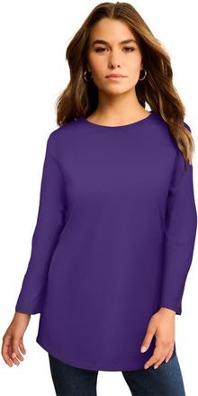 Roaman's Plus Size Ultimate Cotton Crewneck Long Sleeve Tee in Midnight Violet at Nordstrom, Size Small