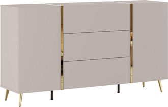 Vente-Unique Aparador con 2 puertas y 3 cajones - Beige y Dorado - MARZIALO