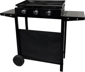 Happy Garden Plancha de gas de 3 quemadores con placa de acero negro con carrito