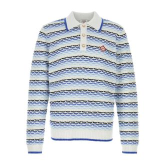 Casablanca Round-neck Knitwear, male, Multicolor, Size: XL Tuck Stitch Long-Sleeve Polo Shirt