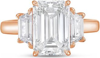 Diana M. Jewels 18kt rose gold lab grown 10ct emerald diamond ring with trapezoids on the sides
