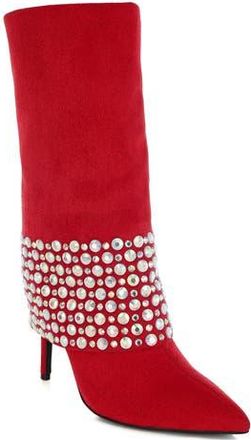 London Rag Basso Rhinestone Foldover Boot in Red at Nordstrom Rack, Size 7.5