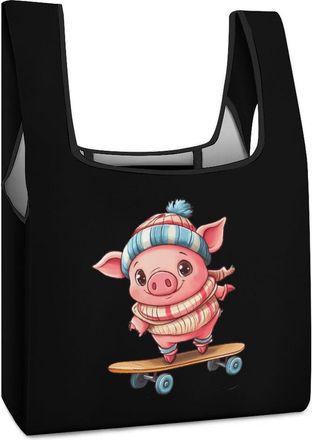 Generic Funny Pigs Shopping Bag Reusable Grocery Tote Bag Foldable Handbag for Travel Picnic