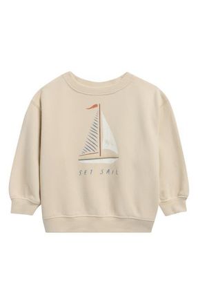Rylee + Cru Set Sail Oversize Cotton Sweatshirt in Pebble at Nordstrom, Size 12-18M