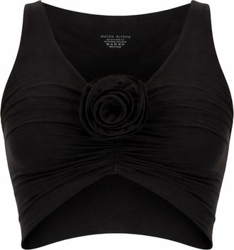 Magda Butrym Deep V-Neck Central Rosette Crop Top