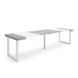 Skraut Home Mesa Consola Extensible, Mesa Comedor Plegable, 300, Para 14 Comensales, Patas Madera Maciza, Estilo Moderno, Gris Cemento - Skraut Home