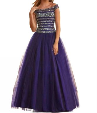 Mac Duggal Sequin Ball Gown In Cobalt