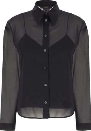 Gucci Silk Stretch Chiffon Shirt - Dames - Overhemden - Zwart - M - Chiffon - Overhemden