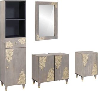 vidaXL Juego De Muebles De Ba&ntilde;o Con Caj&oacute;n Con Puerta 4 Pcs Gris Vidaxl