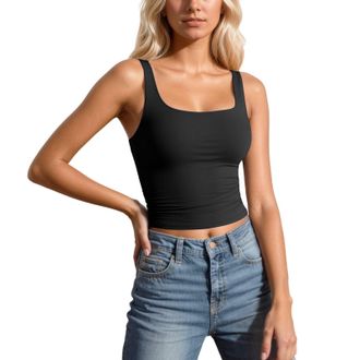 Generic Tank Tops Women Ladies Vest Top Tight Fitted Stretch Basic Layering Seamless Yoga Fitness Y2k Cami Shirts Fashion Casual Camisole Strappy Piece for Ev