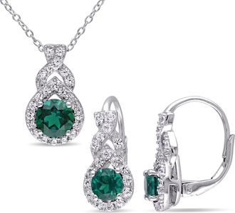 Mimi & Max 3 1/5ct TGW Created White Sapphire Created Emerald Jewelry Set Sterling Silver