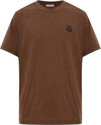 Moncler Leren Logo T-shirt - Heren - T-shirts - Bruin - M - Katoen - Tops