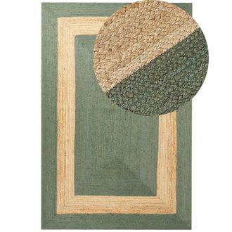 Beliani Alfombra De Yute Natural Con Patr&oacute;n Geom&eacute;trico Verde Estilo Boho 200x300cm Karakuyu