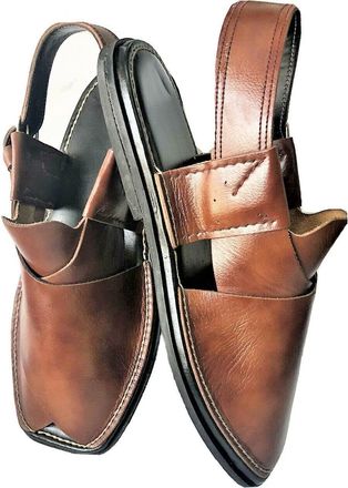 Generic Mens Handmade Peshawari Leather Sandals, Multi Shade, Traditional Chappal Style Flip Flops (Shaded Brown, UK Footwear Size System, Adult, Men, Numeric