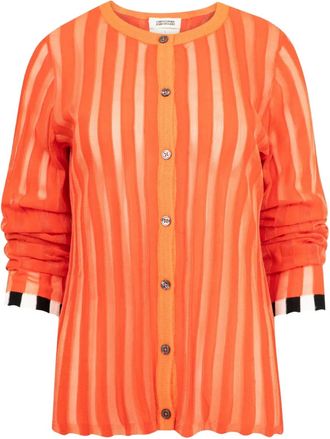 Christopher John Rogers pleated trim cardigan - women - Alpaca/Polyester/Acrylic/Merino - M - Orange