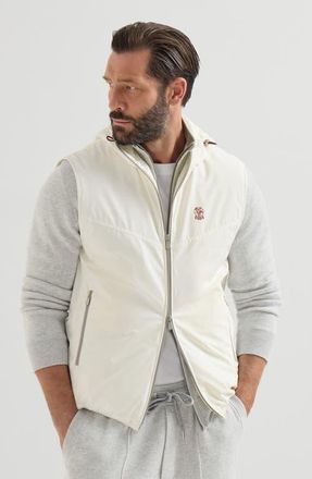 Brunello Cucinelli Bonded nylon hooded vest with Thermore padding and logo in Off-White at Nordstrom, Size X-Large