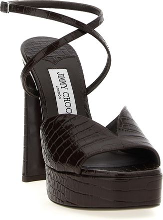 Jimmy Choo London Womens Karli Sandal Brown Leather Polyester Heels