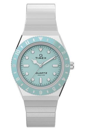 Timex Q Timex Mini 30mm Stainless Steel Expansion Band Watch in Ice Blue/Silver-Tone at Nordstrom