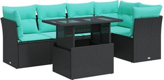 vidaXL Set Sof&aacute;s Jard&iacute;n Y Cojines 6 Pzas Rat&aacute;n Sint&eacute;tico Acacia Negro Vidaxl