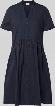 robe l&eacute;g&egrave;re Knielanges Kleid mit V-Ausschnitt und Knopfleiste in Marine, Gr&ouml;&szlig;e 34