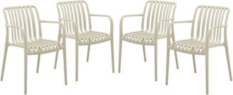 Sweeek Sill&oacute;n de jard&iacute;n con dise&ntilde;o lineal, set de 4, beige