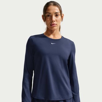 Nike Womens One Classic Dri-FIT Long-Sleeve Top in Blue | FN2801-411