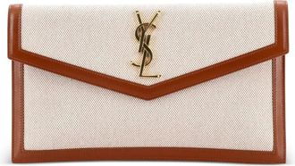 Saint Laurent Uptown Pouch Printed Canvas clutch bag - Beige