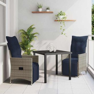 vidaXL Conjunto De Comedor De Jard&iacute;n 3 Pcs Gris Rat&aacute;n Sint&eacute;tico Vidaxl