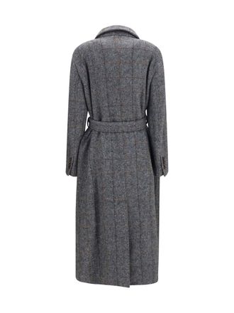 Brunello Cucinelli Womens Long Alpaca-Blend Coat With Belt Grigio-Nero-Tabacco Grigio/nero/tabacco