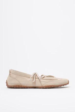 Bimba & Lola Bone-Colored Suede And Nylon 13 10 Sporty Ballerina in Ivory at Nordstrom, Size 40