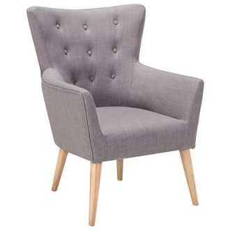 Beliani Beliani - Sill&oacute;n Tapizado En Tela Gris Con Patas De Madera Abotonado Estilo Retro Angen
