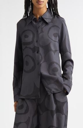 Marimekko Vivahde Unikko Twill Button-Up Shirt in Black Dark Grey at Nordstrom Rack, Size 34