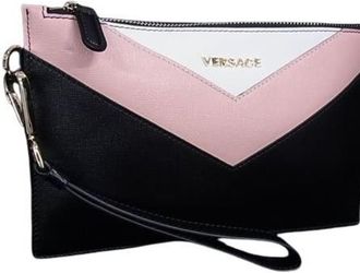 Versace Black Pink White Leather Clutch Bag (Pre-Owned)