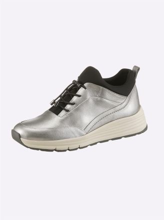 Heine Sneaker HEINE, Damen, Gr. 37, silber (silberfarben, schwarz), Glattleder, Leder, Schuhe Sneaker