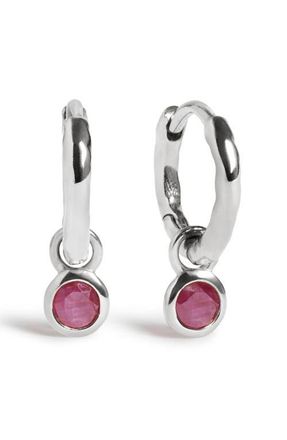 Monica Vinader Birthstone Huggie Hoop Earrings in Sterling Silver/ruby at Nordstrom