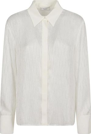 PESERICO Camicia jacquard fil coup&egrave; con dettagli in crepe de chine - Dames - Overhemden - Wit - S - Overhemden