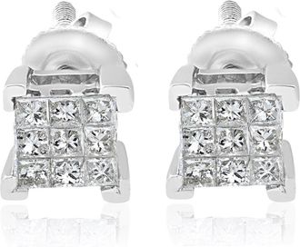 Pompeii3 1/3ct Diamond Princess Cut Screw Back Studs Womens Earrings 10k White Gold 5.5mm