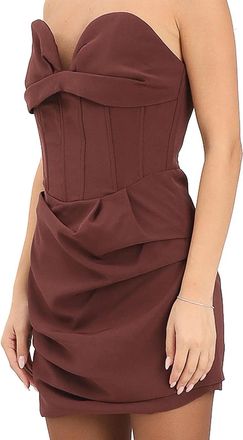 TPN Asymmetric Bustier Dress With Draped Skirt In Warm Chocolate