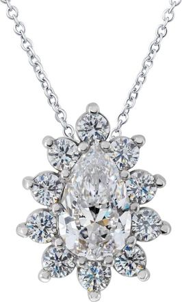 Pompeii3 1/2Ct Pear Shape Halo Lab Grown Diamond Pendant Necklace in White or Yellow Gold