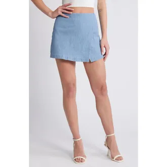 Something New Alex Denim Wrap Miniskort in Light Blue Denim at Nordstrom, Size Large